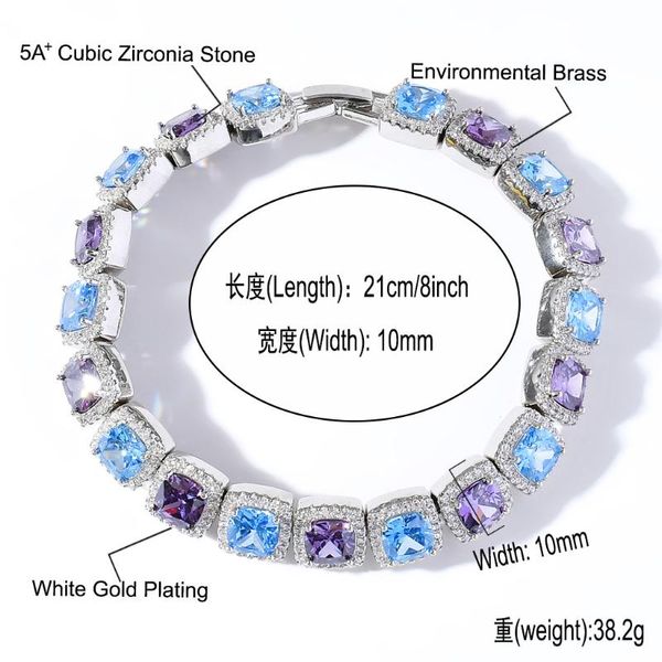 link, chain 10mm hip hop claw setting blue purple cz stone bling iced out tennis bracelets for women men rapper jewelry drop, Black
link, chain 10mm hip hop claw setting blue purple cz stone bling iced out tennis bracelets for women men rapper jewelry drop, Black