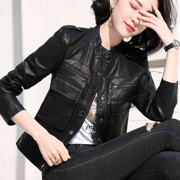 women's jackets synthetic leather jacket female streetwear, casual black motorcycle put slim korean chic spring winter gynx, Black;brown
women's jackets synthetic leather jacket female streetwear, casual black motorcycle put slim korean chic spring winter gynx, Black;brown