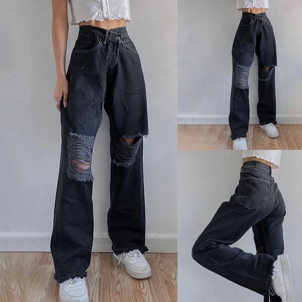 ripped straight women's jeans baggy vintage high waist ripped edge casual denim distressed streetwear 2021 female trousers #t3g, Blue
ripped straight women's jeans baggy vintage high waist ripped edge casual denim distressed streetwear 2021 female trousers #t3g, Blue