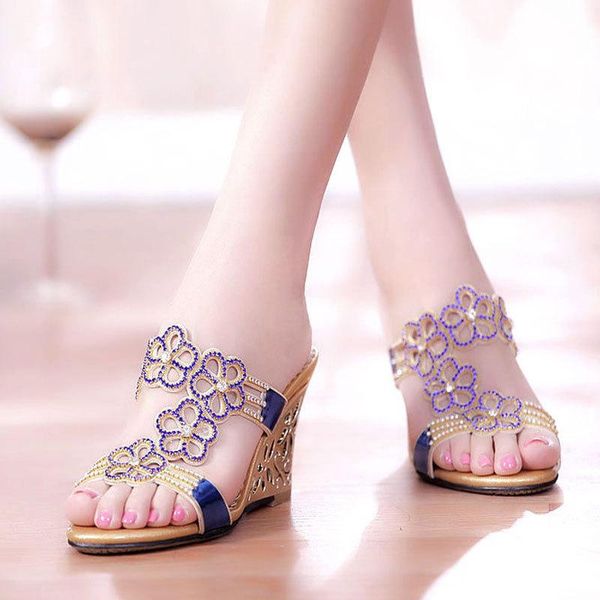 slippers women's shoes rhinestone high heel sandals summer ladies flower diamond carved wedge, Black
slippers women's shoes rhinestone high heel sandals summer ladies flower diamond carved wedge, Black