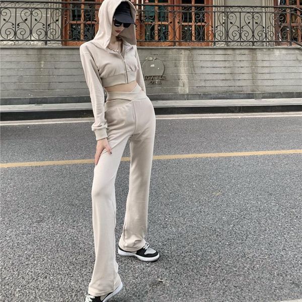women's two piece pants fashion sports suit 2021 autumn sweater coat design sense of cross casual two-piece female, White
women's two piece pants fashion sports suit 2021 autumn sweater coat design sense of cross casual two-piece female, White