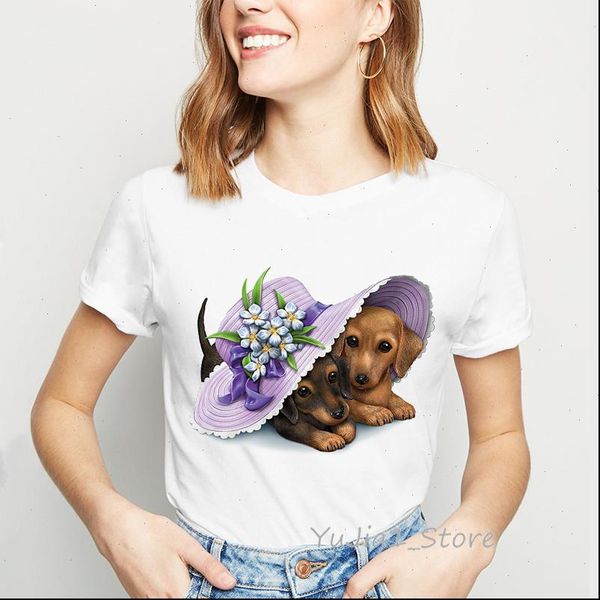 cute dachshund with purple hat funny shirt women harajuku kawaii tshirt dog lover female streetwear, White
cute dachshund with purple hat funny shirt women harajuku kawaii tshirt dog lover female streetwear, White