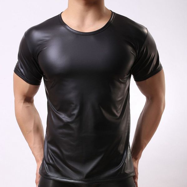Men T-shirt PU Leather Sexy Bodystocking Muscle Fitness Streetwear T Shirt Male Short Sleeve Undershirts Gay Stretch Tops Tees, Black
Men T-shirt PU Leather Sexy Bodystocking Muscle Fitness Streetwear T Shirt Male Short Sleeve Undershirts Gay Stretch Tops Tees, Black