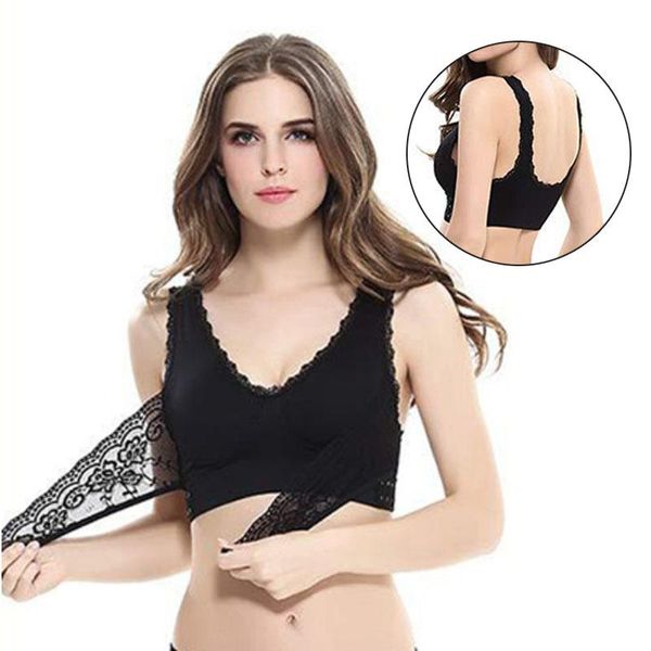 bras s-3xl women lingerie lace solid color front cross side buckle wireless push up breathable sleep sports bra, Red;black
bras s-3xl women lingerie lace solid color front cross side buckle wireless push up breathable sleep sports bra, Red;black