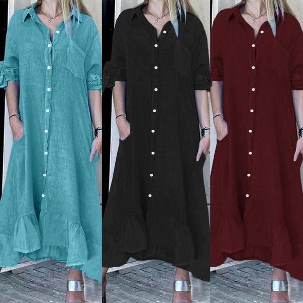 casual dresses zanzea 2021 stylish solid shirt dress women's summer ruffle sundress short sleeve maxi vestidos female bow robe oversize, Black;gray
casual dresses zanzea 2021 stylish solid shirt dress women's summer ruffle sundress short sleeve maxi vestidos female bow robe oversize, Black;gray