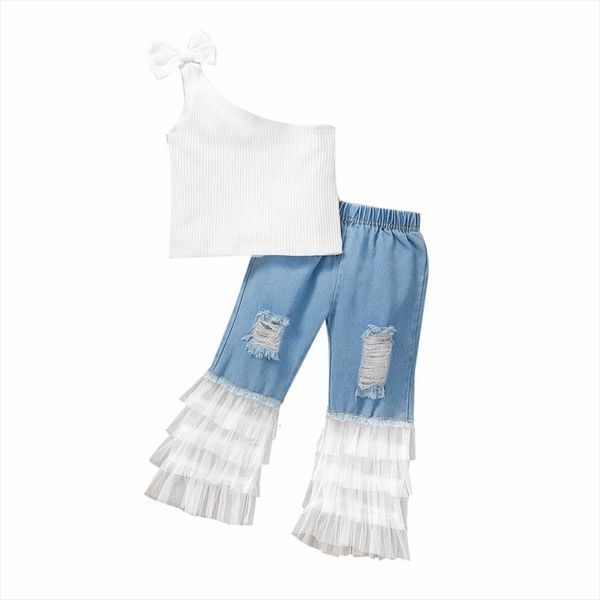 infant kids baby girls camisole and trousers suit fashion one shoulder bow vest gauze stitching ripped denim pants 2 7y, White
infant kids baby girls camisole and trousers suit fashion one shoulder bow vest gauze stitching ripped denim pants 2 7y, White