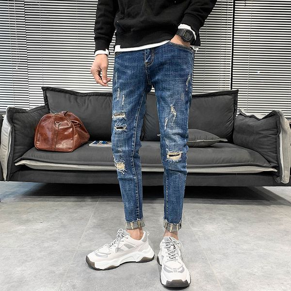 escuro new azul moda jeans rasgado roupas masculinas simples streetwear tornozelo comprimento magro ajuste denim buraco cal 6aeo, Blue
escuro new azul moda jeans rasgado roupas masculinas simples streetwear tornozelo comprimento magro ajuste denim buraco cal 6aeo, Blue
