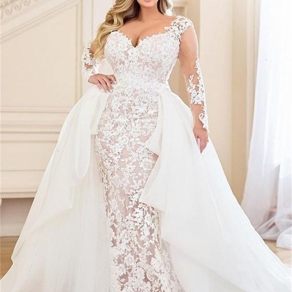 plus 2021 new size mermaid wedding es detachable train lace applique bridal with long sleeve vestidos de novia beach s84w, White
plus 2021 new size mermaid wedding es detachable train lace applique bridal with long sleeve vestidos de novia beach s84w, White