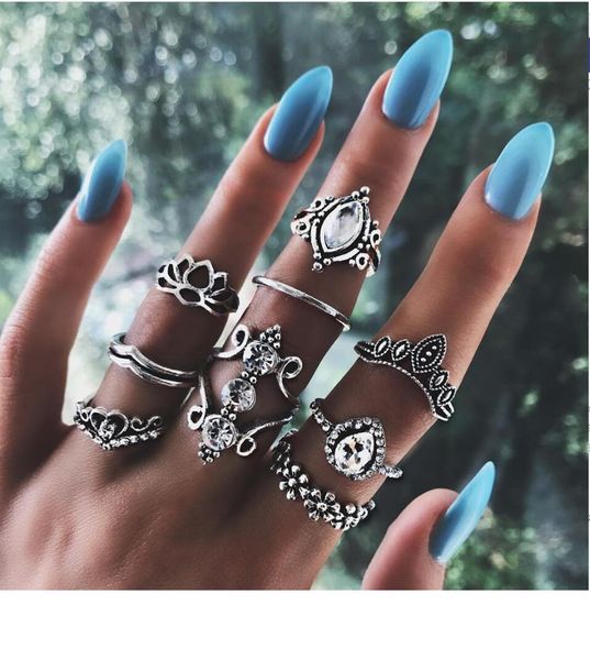 9 pcs/set bohemian crystal crown ring sets for women vintage retro silver color lotus stone rings finger jewelry new gift, Golden;silver
9 pcs/set bohemian crystal crown ring sets for women vintage retro silver color lotus stone rings finger jewelry new gift, Golden;silver