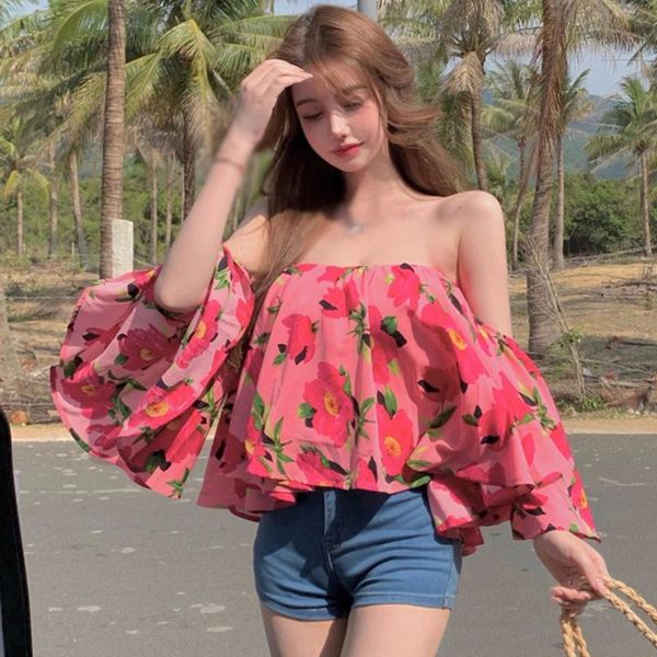 women's blouses & shirts women casual sweet floral print beach blouse one shoulder sexy, White
women's blouses & shirts women casual sweet floral print beach blouse one shoulder sexy, White