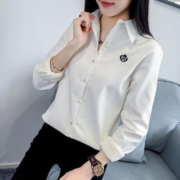 women's blouses & shirts turn-down collar lady casual long sleeve thick velvet blusas women winter style, White
women's blouses & shirts turn-down collar lady casual long sleeve thick velvet blusas women winter style, White