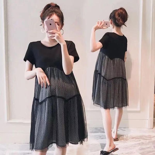 maternity dresses pregnant women summer long section short-sleeved plaid dress western style fashion loose gauze skirt tide, White
maternity dresses pregnant women summer long section short-sleeved plaid dress western style fashion loose gauze skirt tide, White