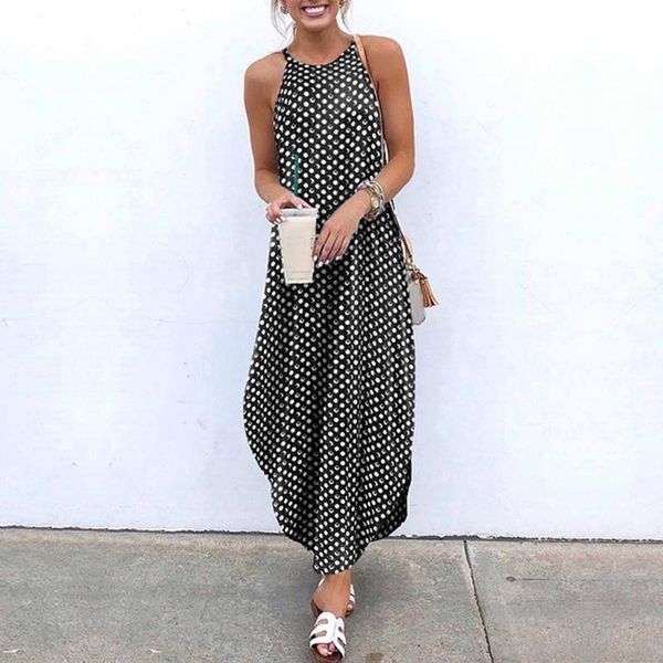 casual dresses woman summer maxi dress fashion round neck dot print dovetail sling boho sleeveless party long for women vestidos, Black;gray
casual dresses woman summer maxi dress fashion round neck dot print dovetail sling boho sleeveless party long for women vestidos, Black;gray
