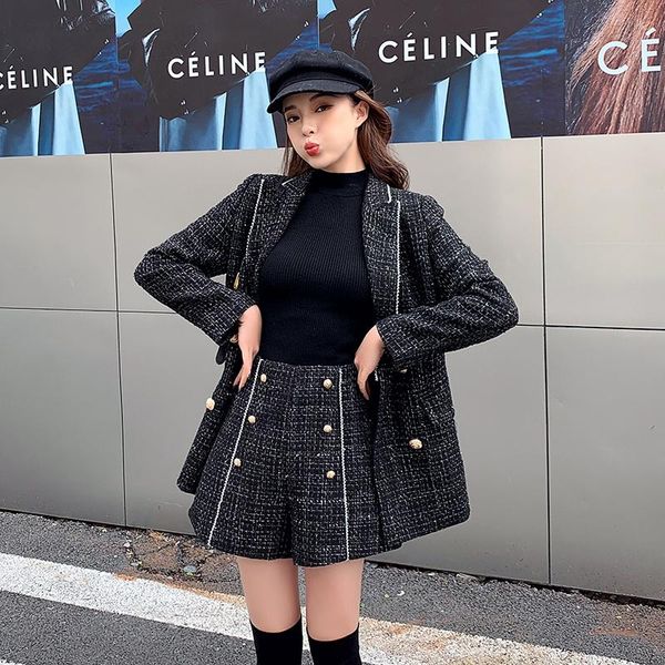 women's tracksuits winter tweed suit high waist shorts female office suits fashion women matching sets crop 2 piece short set outfits, Gray
women's tracksuits winter tweed suit high waist shorts female office suits fashion women matching sets crop 2 piece short set outfits, Gray