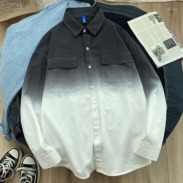 men's casual shirts 785 harajuku chic gradient shirt lapel long-sleeved ins trendy japan style streetwear loose brand jacket y2k, White;black
men's casual shirts 785 harajuku chic gradient shirt lapel long-sleeved ins trendy japan style streetwear loose brand jacket y2k, White;black