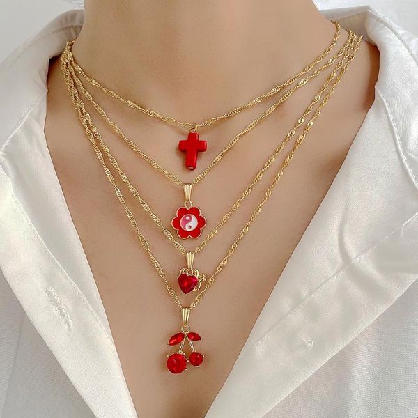 chains retro red enamel yin yang flower multilayer twist chain necklace for women crystal love heart cherry pendant jewelry, Silver
chains retro red enamel yin yang flower multilayer twist chain necklace for women crystal love heart cherry pendant jewelry, Silver