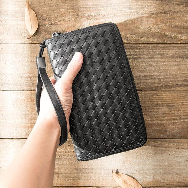 wallets genuine leather men's retro hand-knit wallet card holder long zipper clutch bag casual female tide purse, Red;black
wallets genuine leather men's retro hand-knit wallet card holder long zipper clutch bag casual female tide purse, Red;black