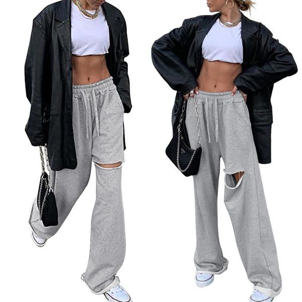 women's pants & capris women ripped trousers casual ladies solid high waist hole loose wide leg plus size streetwear, Black;white
women's pants & capris women ripped trousers casual ladies solid high waist hole loose wide leg plus size streetwear, Black;white
