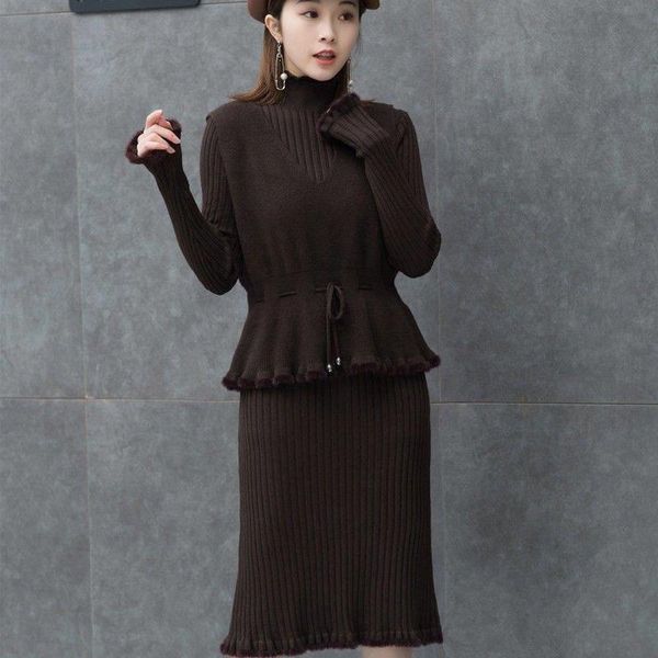 two piece dress winter women elegant turtleneck lace up casual 2 outfits solid elastic waist knitted peice set plud size, White
two piece dress winter women elegant turtleneck lace up casual 2 outfits solid elastic waist knitted peice set plud size, White