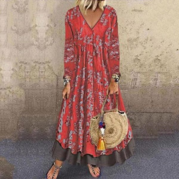 casual dresses 2021 women dress vintage pattern print autumn winter fake two piece ruffles hem for vacation v neck loose, Black;gray
casual dresses 2021 women dress vintage pattern print autumn winter fake two piece ruffles hem for vacation v neck loose, Black;gray