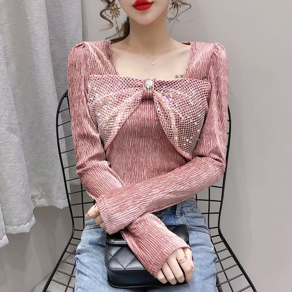 female fashion shirt 2021 fall/winter new heavy industry strass bowknot neck square upper base turo, White
female fashion shirt 2021 fall/winter new heavy industry strass bowknot neck square upper base turo, White