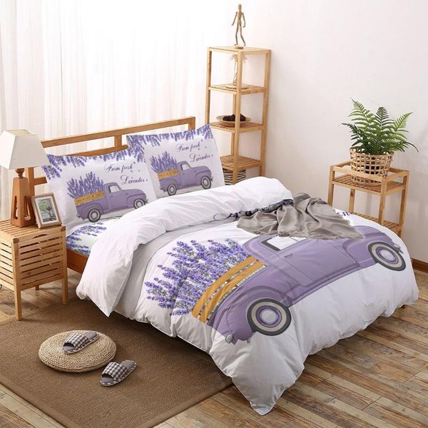 bedding sets rural style farm lavender truck print comforter set duvet cover king bed home housse de couette gift