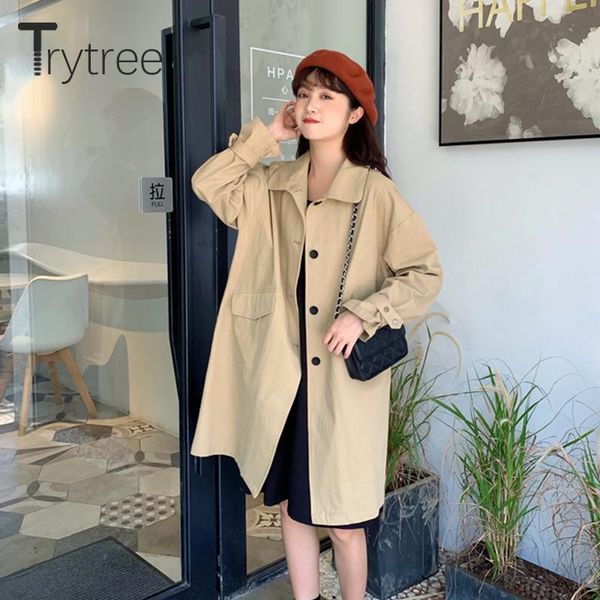trytree 2021 autumn women's trench coat casual solid turn-down collar single breasted pockets long office women's windbreaker, Tan;black
trytree 2021 autumn women's trench coat casual solid turn-down collar single breasted pockets long office women's windbreaker, Tan;black