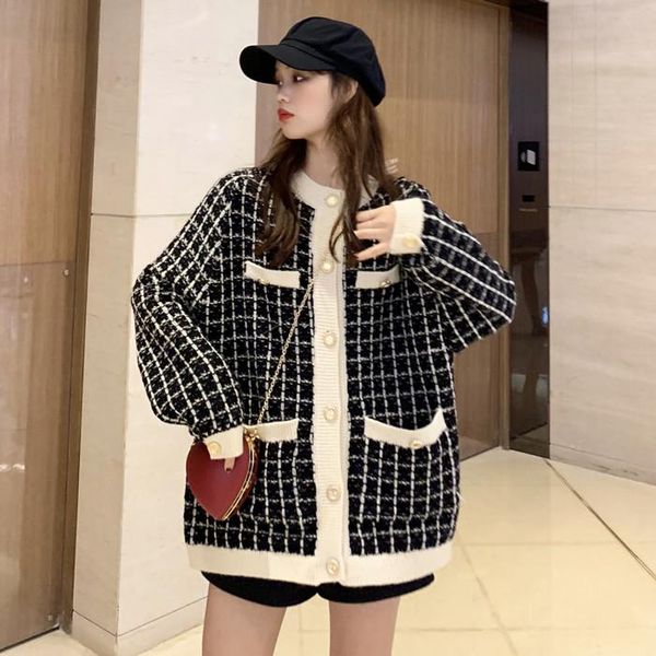 women's knits & tees loose knitted cardigan sweater for women long sleeved o-neck plaid pocket button jacket oversized, White
women's knits & tees loose knitted cardigan sweater for women long sleeved o-neck plaid pocket button jacket oversized, White