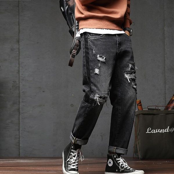 men's jeans beggar style ripped sweatpants hole pants casual male loose trousers straight biker outwears, Blue
men's jeans beggar style ripped sweatpants hole pants casual male loose trousers straight biker outwears, Blue