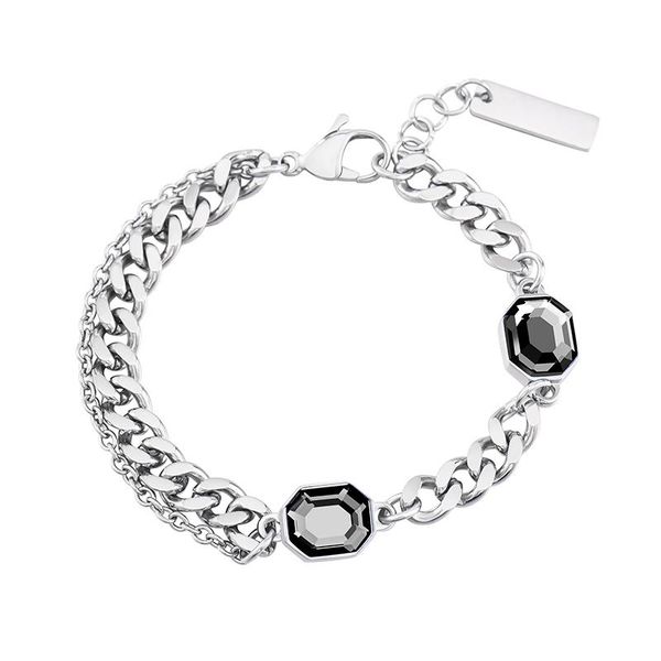 link, chain fashion bangles stainless steel exquisite double crystal lovers bracelets as a gift to admirers, Black
link, chain fashion bangles stainless steel exquisite double crystal lovers bracelets as a gift to admirers, Black