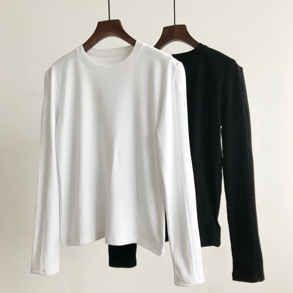 2021 new design slim solid o neck ful woman tshirts with bottom coat wj42, White