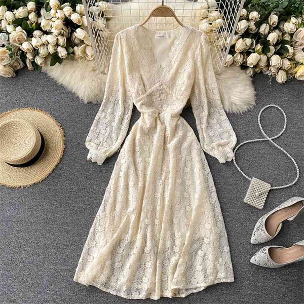 chic fairy sweet lace dress spring autumn v-neck long sleeve high waist slim midi party holiday robe femme 210603, Black;gray
chic fairy sweet lace dress spring autumn v-neck long sleeve high waist slim midi party holiday robe femme 210603, Black;gray