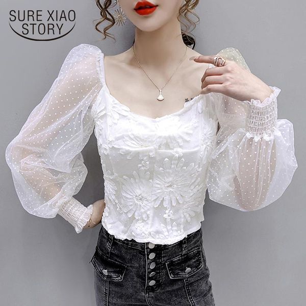 women's blouses & shirts 2021 early autumn fashion mesh stitching waist hugging slimming lantern sleeve square collar chemisier fe, White
women's blouses & shirts 2021 early autumn fashion mesh stitching waist hugging slimming lantern sleeve square collar chemisier fe, White