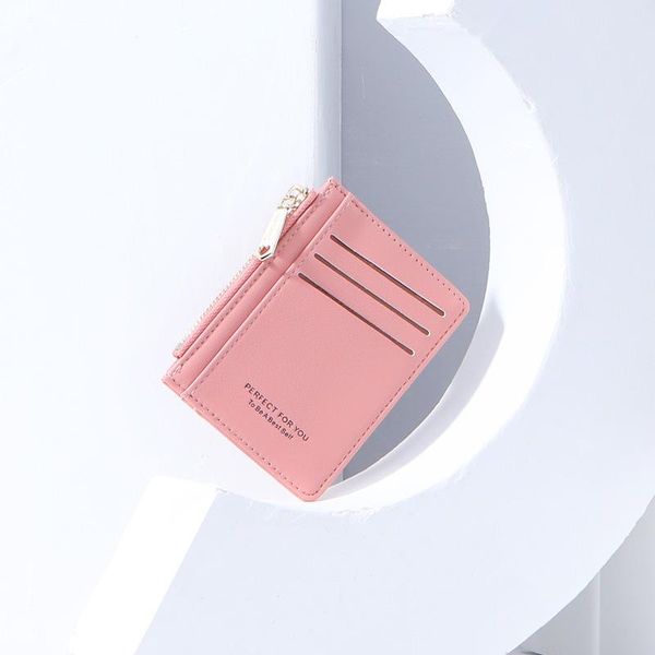 card holders 2021 multi-card women wallet simple and fashionable small zipper money clips solid color ladies mini coin purse, Brown;gray