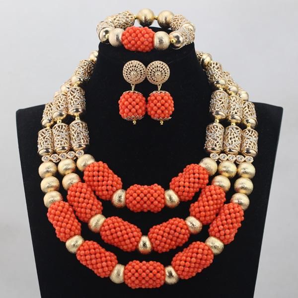 earrings & necklace unique african coral beads jewelry sets gold mix orange 3 rows handmade accessory cj785, Silver
earrings & necklace unique african coral beads jewelry sets gold mix orange 3 rows handmade accessory cj785, Silver