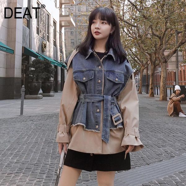 women's jackets woman jacket denim patchwork long sleeve lapel collar loose with sashes coat casual style 2022 autumn fashion 15xm427, Black;brown
women's jackets woman jacket denim patchwork long sleeve lapel collar loose with sashes coat casual style 2022 autumn fashion 15xm427, Black;brown