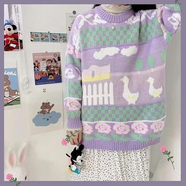 japanese jk style sweater chic harajuku cute duck sweet loose korean vintage casual preppy women's knitted sweaters, White;black
japanese jk style sweater chic harajuku cute duck sweet loose korean vintage casual preppy women's knitted sweaters, White;black