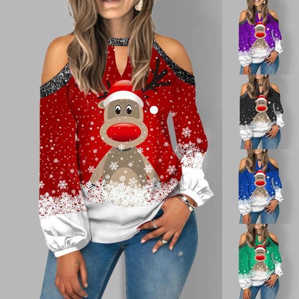 women's sweaters classic women blouse hollow out autumn christmas print pullover, White;black
women's sweaters classic women blouse hollow out autumn christmas print pullover, White;black