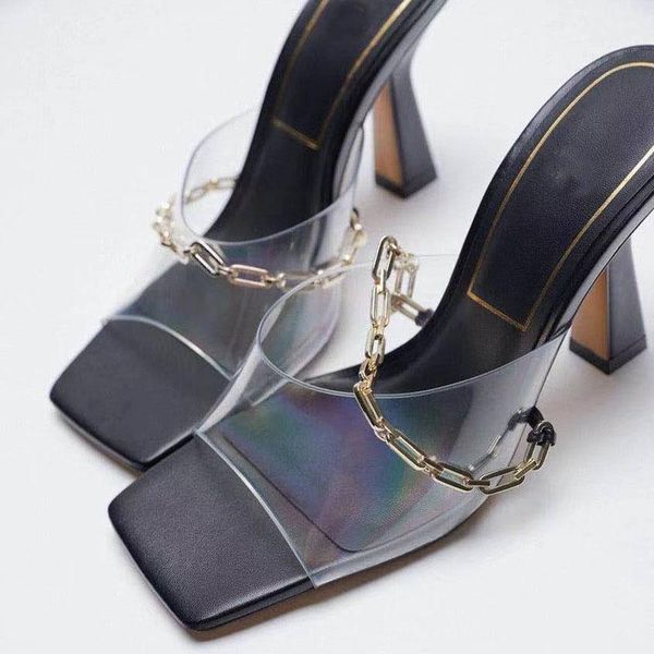 2021 summer new transparent with chain tape women's slippers chunky heel sandal round toe large size 41 outdoor slides, Black
2021 summer new transparent with chain tape women's slippers chunky heel sandal round toe large size 41 outdoor slides, Black