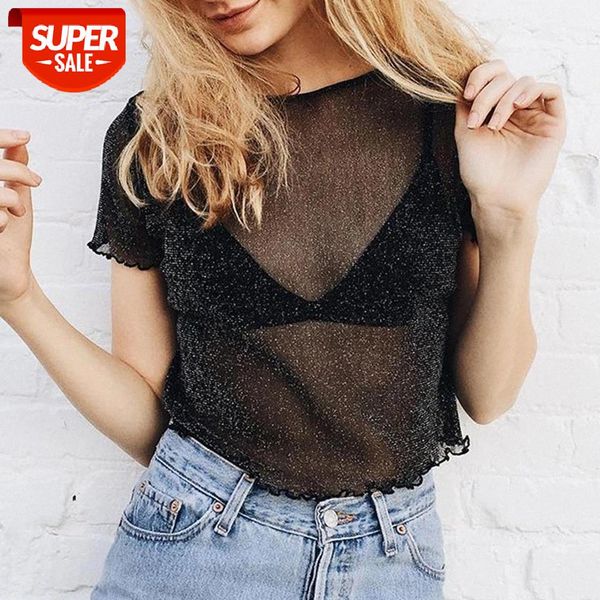 women's black white mesh see trough t-shirt o neck short sleeve sequined tee wdc4481 #w51z
women's black white mesh see trough t-shirt o neck short sleeve sequined tee wdc4481 #w51z