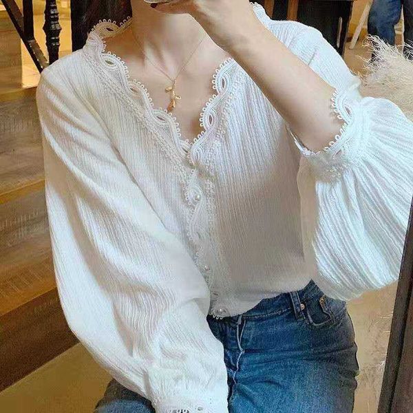 arrival spring/autumn women casual long sleeve v-neck blouse sweet cute single breasted lace patchwork casual shirts b183 210608, White
arrival spring/autumn women casual long sleeve v-neck blouse sweet cute single breasted lace patchwork casual shirts b183 210608, White
