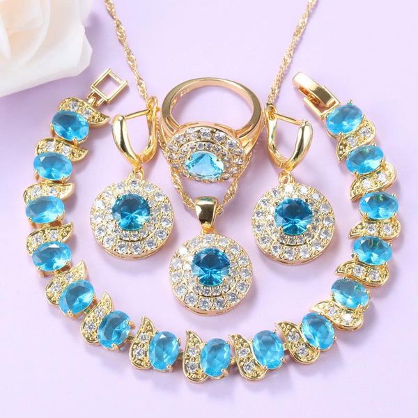 earrings & necklace women-girls fashion party gold color jewelry sets round sky blue cz and ring bracelet gifts, Silver
earrings & necklace women-girls fashion party gold color jewelry sets round sky blue cz and ring bracelet gifts, Silver