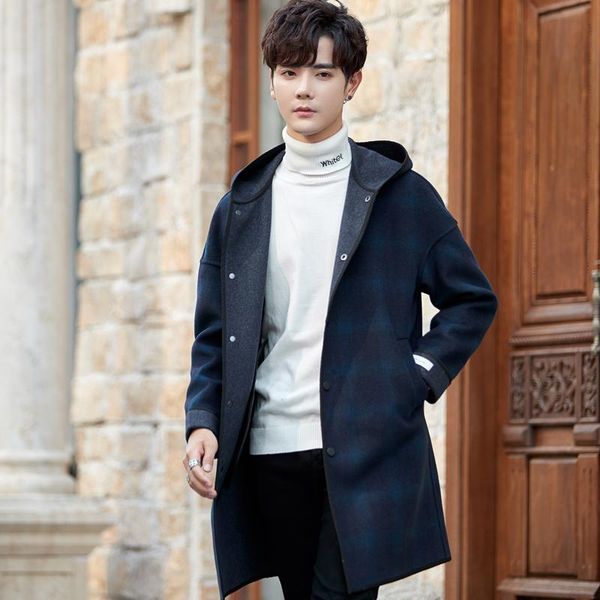 men's wool & blends hooded coat 2021 winter plaid navy overcoat jacket eu great designer long woolen mans trench coat#1959, Black
men's wool & blends hooded coat 2021 winter plaid navy overcoat jacket eu great designer long woolen mans trench coat#1959, Black