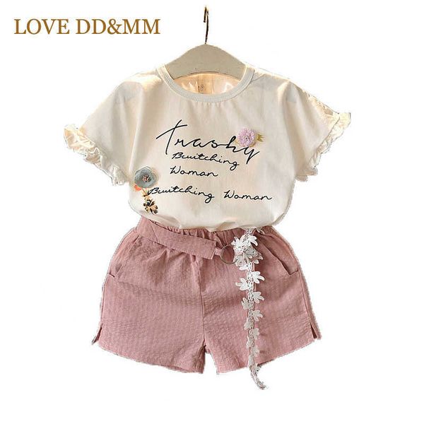 love dd&mm girls sets summer girls clothing short-sleeved loose letter flower t-shirts + waist shorts belt clothes 210715, White
love dd&mm girls sets summer girls clothing short-sleeved loose letter flower t-shirts + waist shorts belt clothes 210715, White