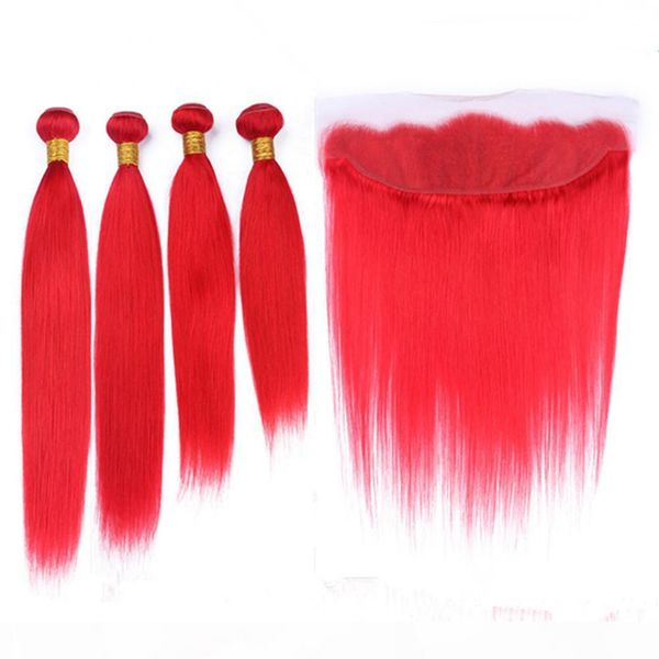 pure red malaysian straight human hair weaves 4 bundles with frontal lace closure bright red virgin hair extensions with lace frontal 13x4&q, Black;brown 
pure red malaysian straight human hair weaves 4 bundles with frontal lace closure bright red virgin hair extensions with lace frontal 13x4&q, Black;brown
