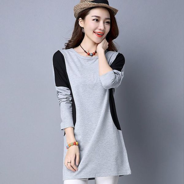 women's t-shirt fashion splicing long sleeve loose medium length spring and autumn winter bottom coat bat, White
women's t-shirt fashion splicing long sleeve loose medium length spring and autumn winter bottom coat bat, White