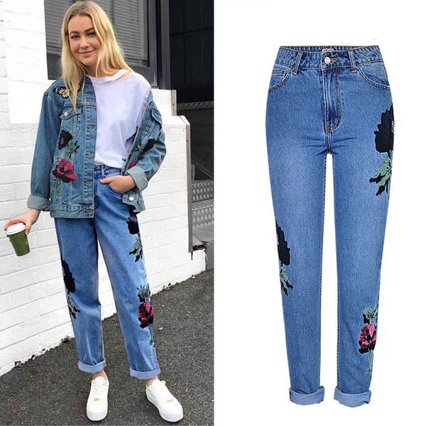 2021 high waist flower embroidery autumn new women denim pants jeans woman pantalon femme suvi, Blue 
2021 high waist flower embroidery autumn new women denim pants jeans woman pantalon femme suvi, Blue