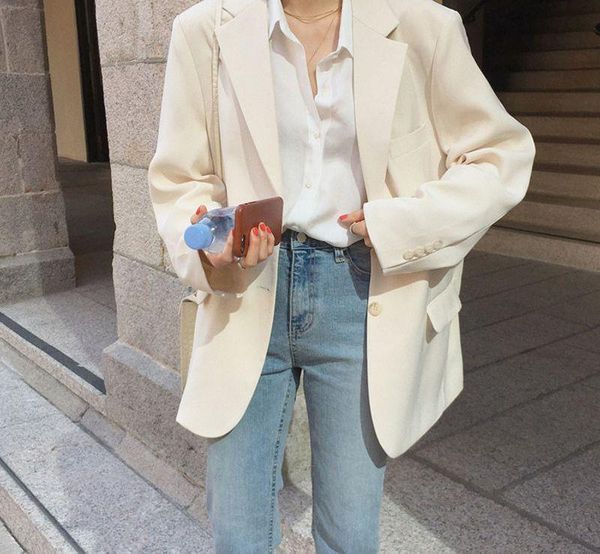 women's suits & blazers women all-match fashion casual outwear oversized beige single breasted solid korean style office ladies elegant, White;black
women's suits & blazers women all-match fashion casual outwear oversized beige single breasted solid korean style office ladies elegant, White;black
