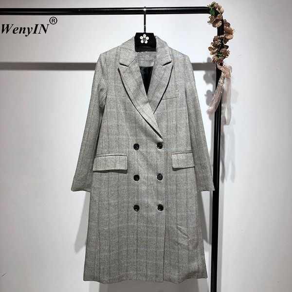women's suits & blazers wenyin 2021 autumn winter fashion streetwear vintage style double breasted plaid long blazer women office lady, White;black
women's suits & blazers wenyin 2021 autumn winter fashion streetwear vintage style double breasted plaid long blazer women office lady, White;black