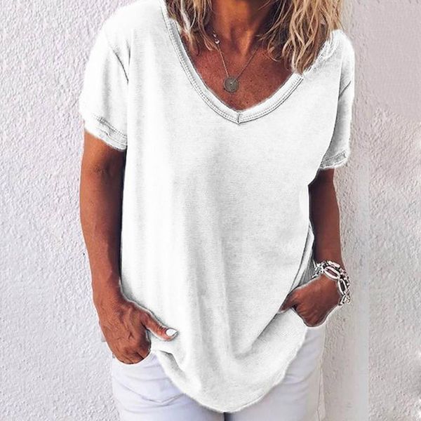 40#mujer camisetas womens t-shirts solid plus size casual v neck t-shirt short sleeve summer vintage elegant tshirts, White
40#mujer camisetas womens t-shirts solid plus size casual v neck t-shirt short sleeve summer vintage elegant tshirts, White